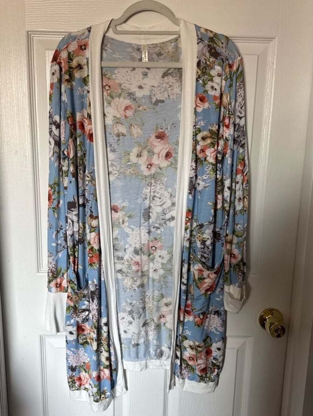 Magic Fit Blue Floral Long Sleeve Duster Cardigan with Pockets